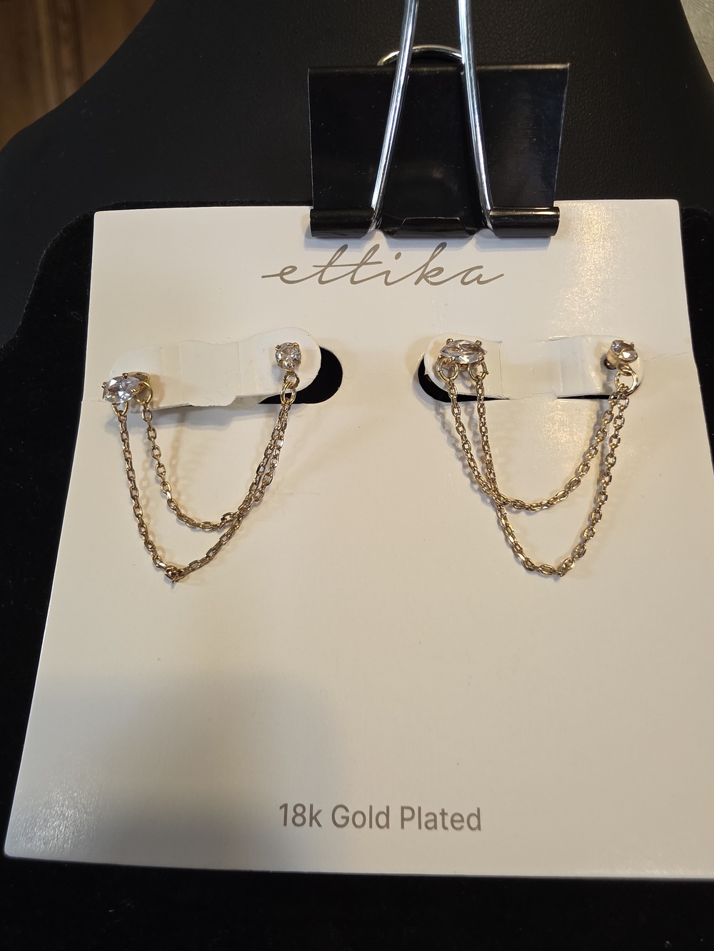 #321 Ettika Gold-Plated Double Chain Crystal Stud Earrings - Gold. NWOT